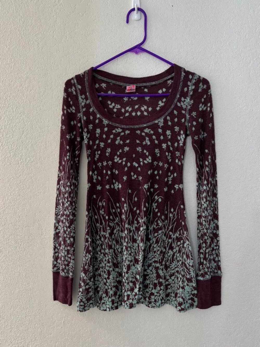 Free People Purple Falling Leaf Thermal Layer Top XS